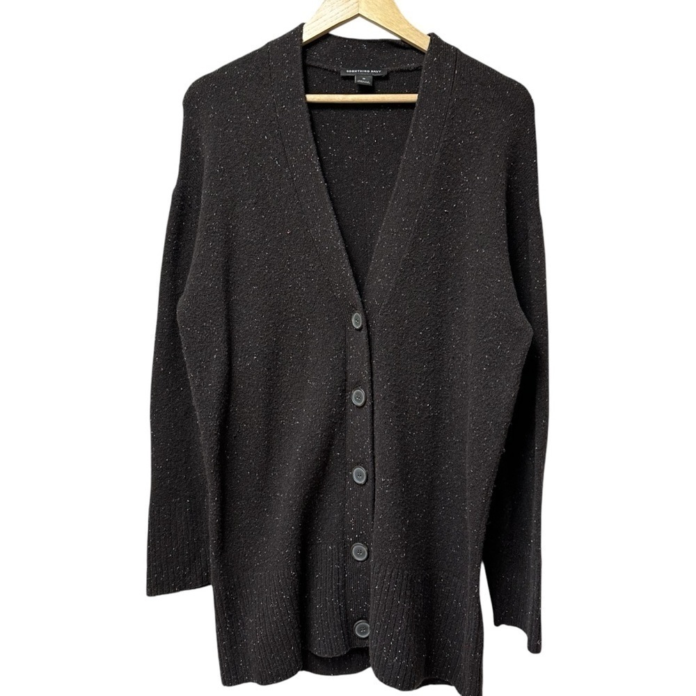 Gray Speckled Oversized Grandpa Long Sleeve Cardigan, Medium